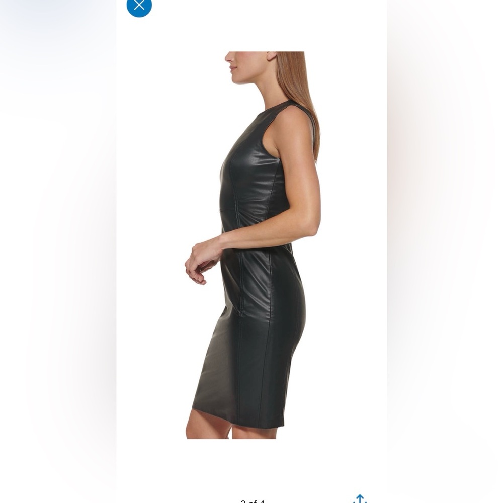 Calvin Klein Faux Leather Sleek Black Sleeveless Dress - Picture 3 of 9
